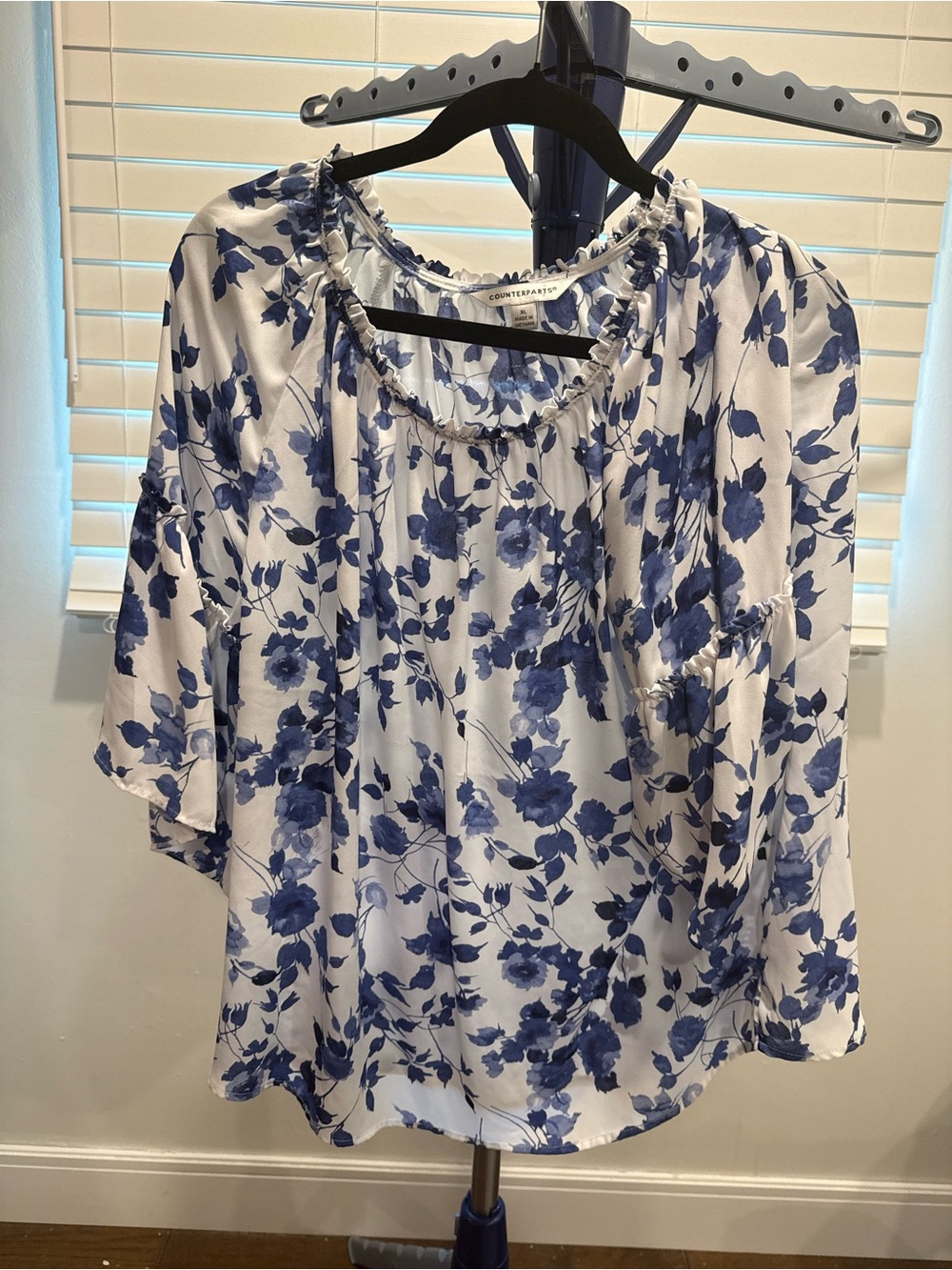 Counterparts White Blouse with Blue Floral Print